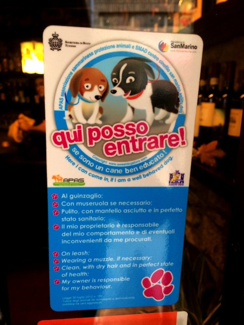 Sign at a restaurant in San Marino.